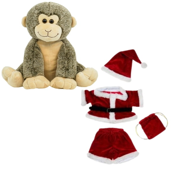 16 Smiley Monkey with Santa Claus Outfit - Fun Christmas Plush Toy for Girls and Boys