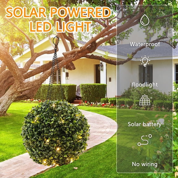 16" Solar Green Large Wreath Flower Grass Ball Chandelier Outdoor Garden Decor LED Lights Solar Powered Landscape Decorative Lights Yard Patio Lawn Porch Pathway Decorations