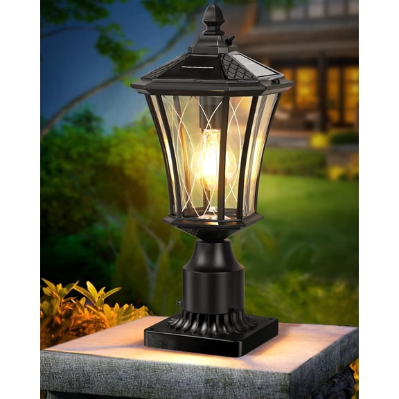16" Solar  Lights Outdoor, Dusk to  Outdoor  Lights with Pier Mount Base, Black Solar Lamp Posts Light Fixture,  Light Posts for Outside Yard Garden Patio, 1 Pack