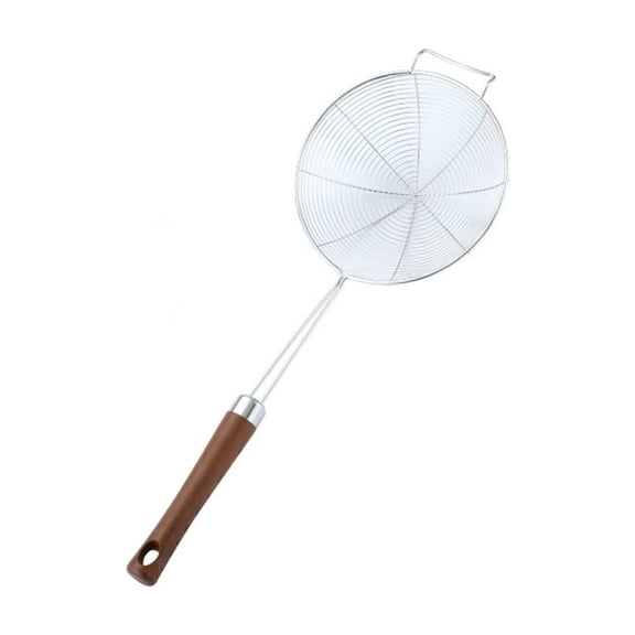 16" Spider Strainer Skimmer Spoon with Handle, Stainless Steel Wire Strainer Ladle for Cooking and Frying, Kitchen Utensils Slotted Wooden Handle Spoon, Fryer Scoop
