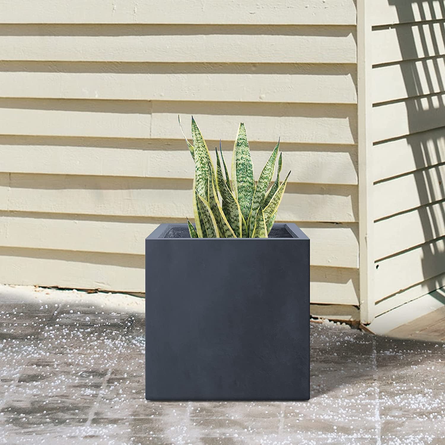 16" Square Concrete Planters for Outdoor Outdoor Patio Garden, Lightweight Modern Planter Pots Charcoal