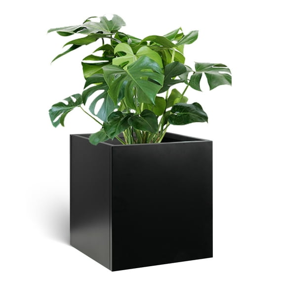 16" Square Planter Box with Drainage Hole Large Garden Pots for Front Porch Tall Planter Pot for Outdoor Plants Metal Steel Heavy Duty Flower Vase Container for Hotel Patio Deck Yard