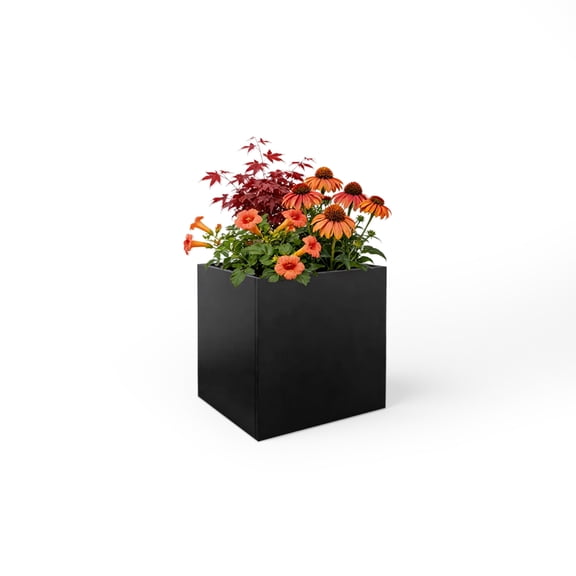 16" Square Planter Box with Drainage Hole Large Garden Pots for Front Porch Tall Planter Pot for Outdoor Plants Metal Steel Heavy Duty Flower Vase Container for Hotel Patio Deck Yard