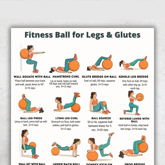 16 Stable Ball Training Posters For Home Gyms Suitable For Legs And Hips poster