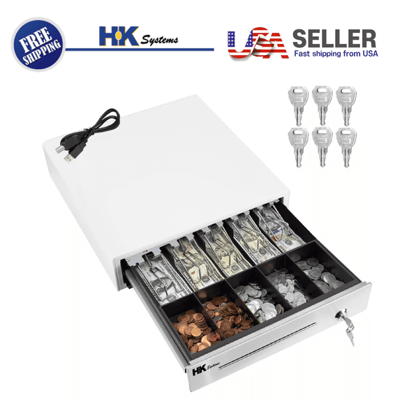 16" Stainless Steel Front Heavy Duty POS "USB" Interface Cash Drawer (White)