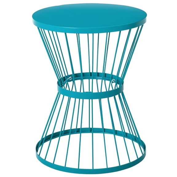 16" Steel Patio Side Table Hourglass Design Garden End Table Indoor Outdoor Accent Table for Patio Yard Living Room Blue
