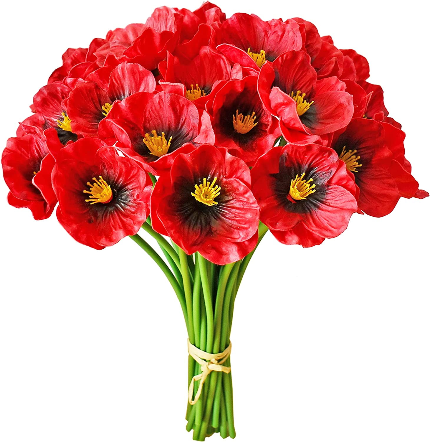 16 Stems Artificial Poppy Flowers UV Resistant PU Fake Flowers Faux Plants Plastic Flowers Decorations Garden Porch Window Box Indoor Outside Décor(Red)