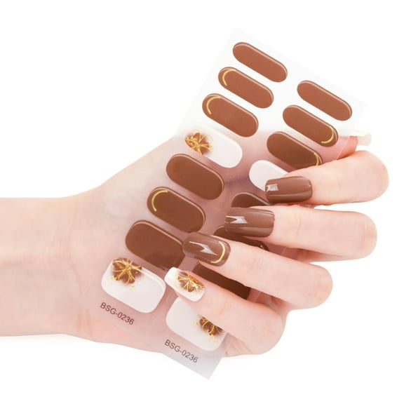 16 Sticker Semi Cured Gel Nail Polish Strips Gel Nail Full Wraps Strips Gel Nail Stickers UV/LED Lamp Required Nail Wrap