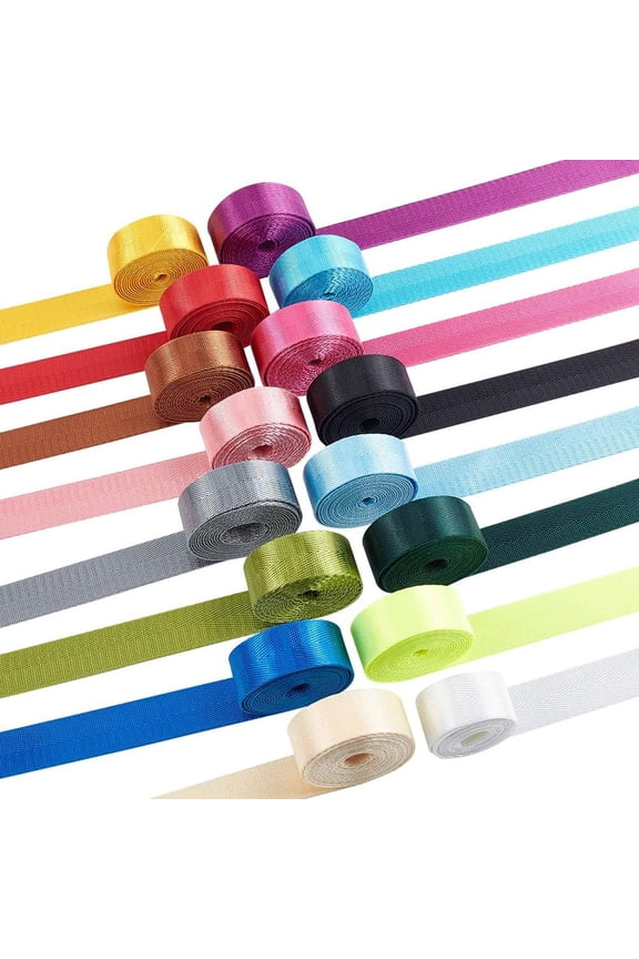 16 Strands Nylon Webbing Straps Fabric Ribbons 16 Multi-Color Weather Resistant Fabric Straps for Bags Backpacks DIY Crafts Gift Wrapping Party Wedding