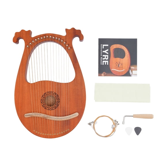 16 String European Harp, Mahogany Wood String Instrument, Portable and Lightweight, Natural Wood Color
