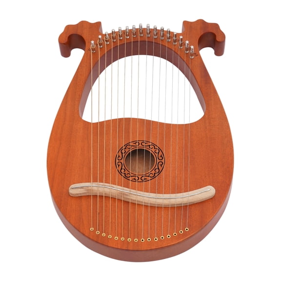 16 String Lyre Harp, Mahogany Wood Lyra Instrument with Antler-Shaped Design & European Patterns, Portable Small Harp for Beginners Adults Kids - Includes English Manual, Natural Wood Color