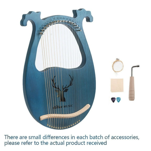 16 Strings Lyre Harp Mahogany Gift Rounded Edge W/ Tuning Wrench String Pick Kit