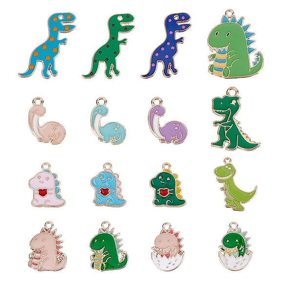 16 Style Alloy Enamel Pendants Dinosaur Light Gold Mixed Color 17~30.5x13.5~23.5x1~2.5mm Hole: 1.2~2mm 48pcs/box for DIY