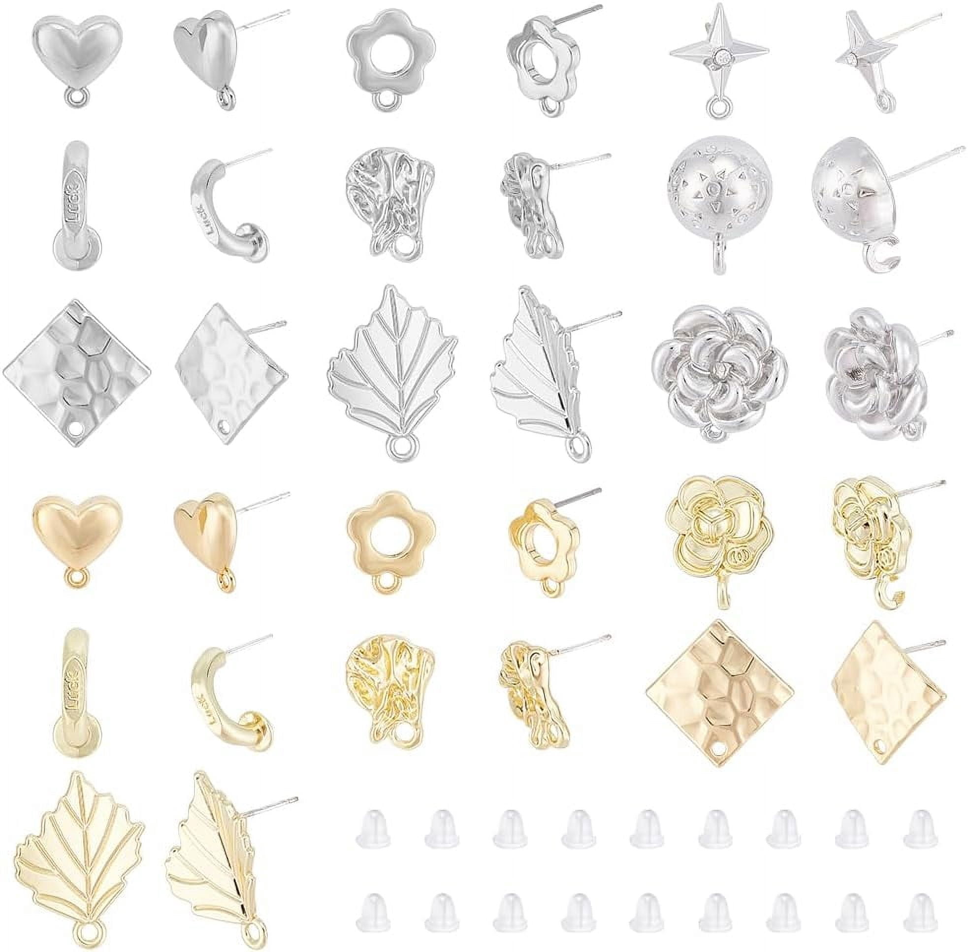 16 Style Stud Earring with Loops 32pcs Earrings Star Leaf Flower Heart ...