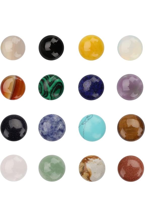 16 Styles Half Round Gemstoness Cabochon 20mm Flat Back Stones Beads Quartz Crystal Cabochons for Bracelet Necklace Jewelry Making