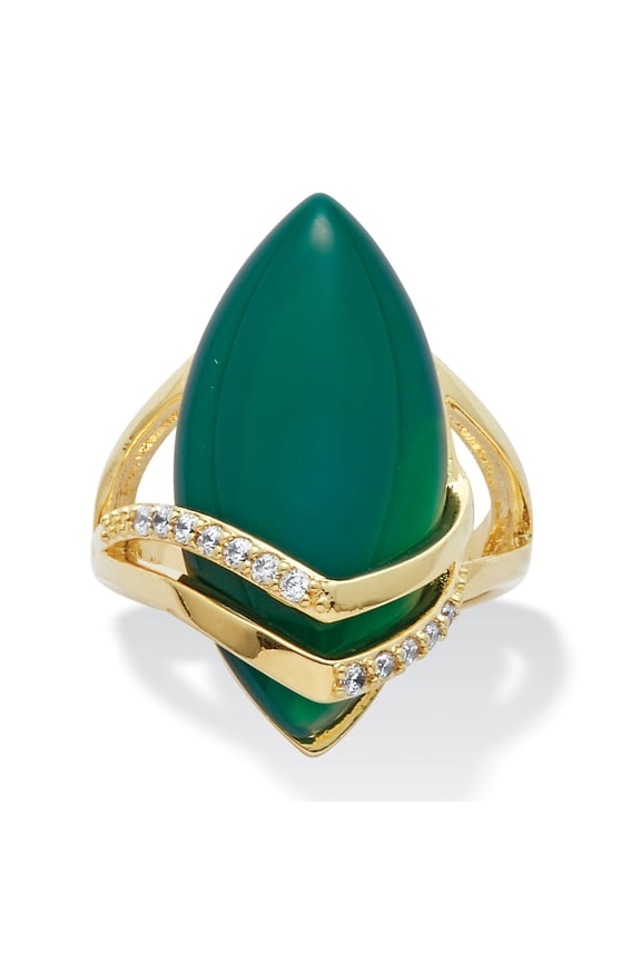 .16 TCW Genuine Green Agate and Cubic Zirconia Yellow Gold-Plated Marquise Ring