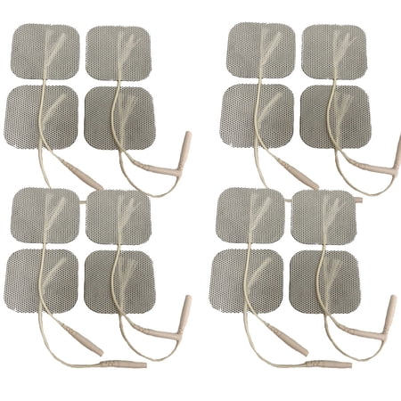 16 TENS Unit Electrode Pads 2 x 2 Replacement TENS EMS Massage 2 Inch Square White Cloth with Premium Adhesive Gel