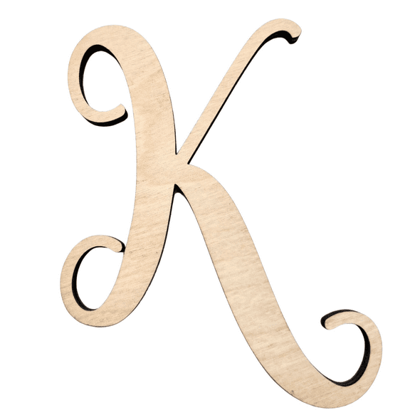 16" Tall BIRCH Wood Letter K | 1/4" Thick | Wood Craft Letter | Starfish Font | Script Font