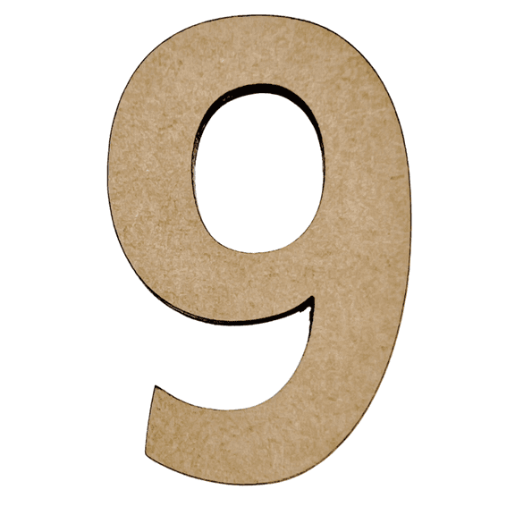 16" Tall MDF Wood Number 9 | 1/4" Thick | Wood Craft Letter | American Font