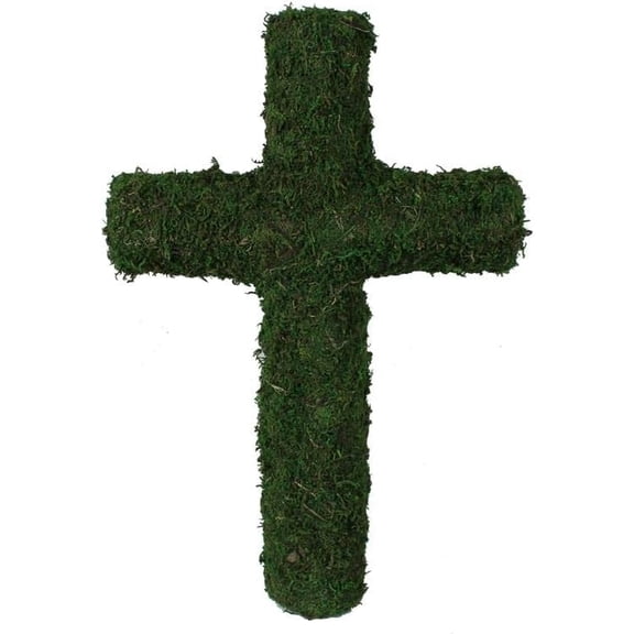 16" Tall Moss Cross Wreath, Green, Spring Cross, Easter Cross, Handmade