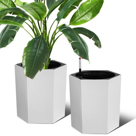 16" Tall Planter Set of 2, Heavy Duty Tall Planter, Planter Pots with Drainage Holes&Water Level Monitor&Inner Bucket, Automatic Watering, Indoor/Outdoor Plant,Tree