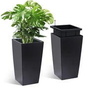 16 Tall Planters Set of 2,Outdoor Indoor Pots,High Front Porch Planter Pots with Drainage Holes Water Level Monitor Inner Bucket,Automatic Watering,for Patio,Porch,Living Room or Home Office