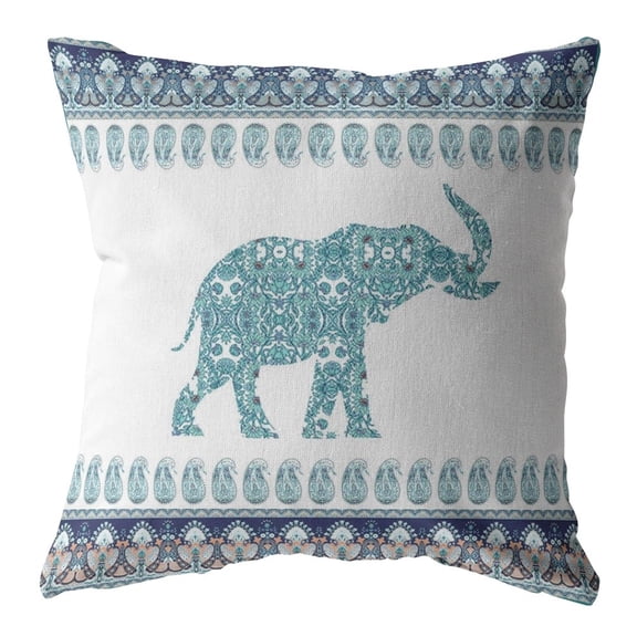 16 Teal Ornate Elephant Suede Throw Pillow