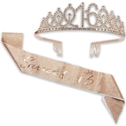 16 Tiara And Sash For Girls, Birthday Rhinestone Crown 16 & Decorative Satin Sash, Sweet 16 Years Birthday Gifts For Girls Happy 16th Birthday Party Favor Supplies