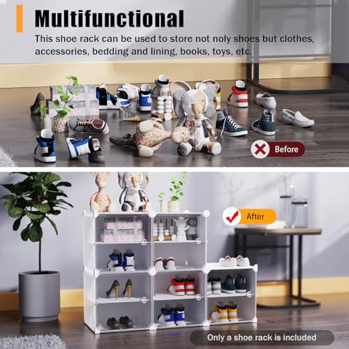 16-Tier 96 Pair Shoes Box Foldable Storage Organizer Shoe Rack Portable DIY Shoe Cabinet Plastic Transparent Clear Shoe Storage Boxes Stackable for Closet Boot Sneaker Space Saving