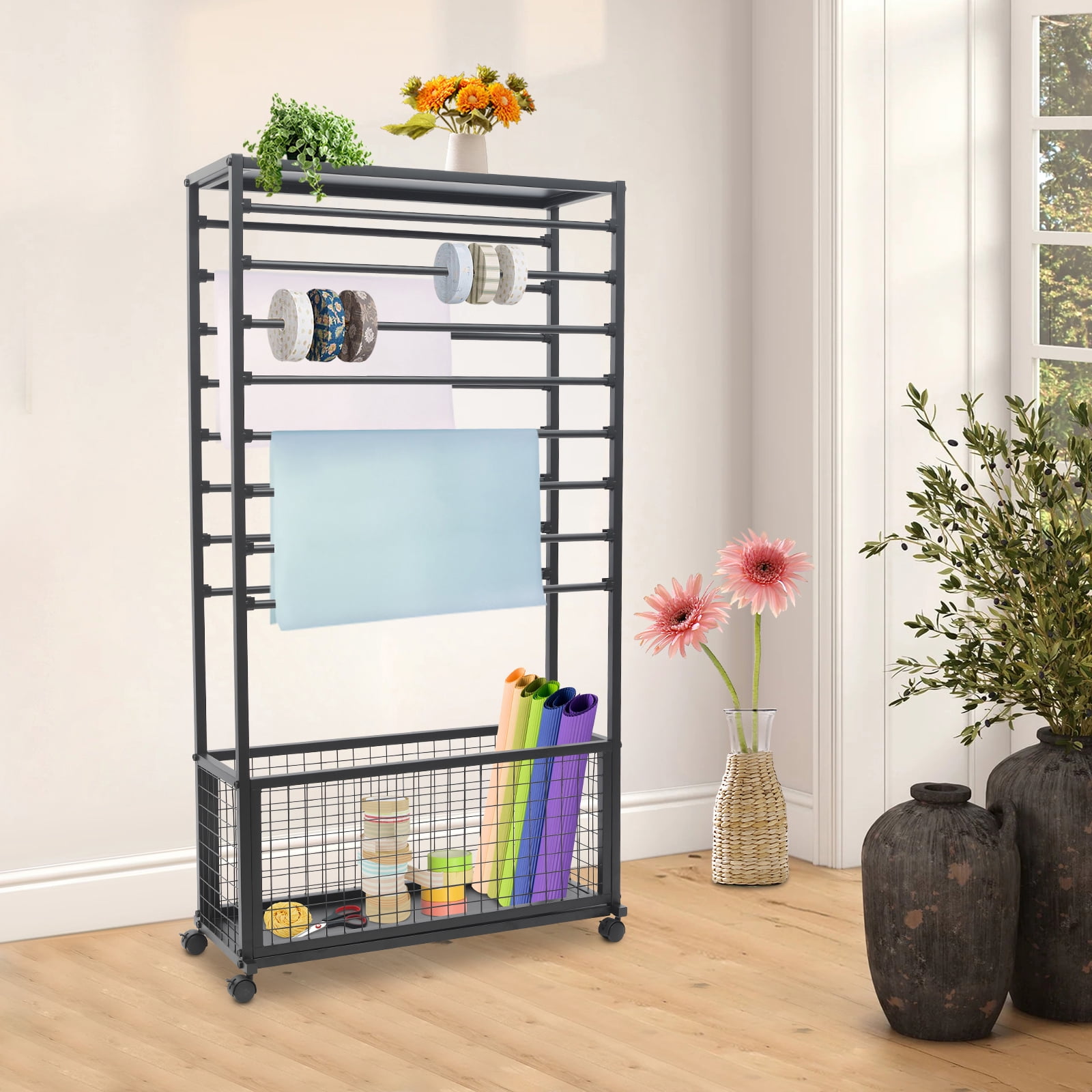 Ikare 7-Tier Metal Ribbon Storage Organizer - Wall Mounted Rack For Wrapping Paper, Crafts, Flower Shop (27.55x35.43x3.93 In) - View #9
