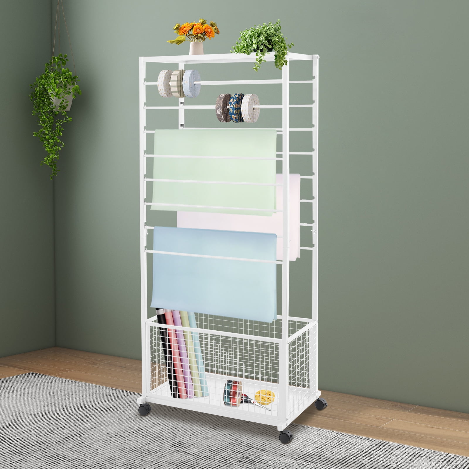 16-Tier Double-Sided Ribbon Organizer Rack with Wheels – Iron Baking ...
