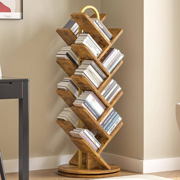 16-Tier Rotating Tree Bookshelf, 360 Spinning Standing Bookcase for Books, Magazines & DVDs, Corner