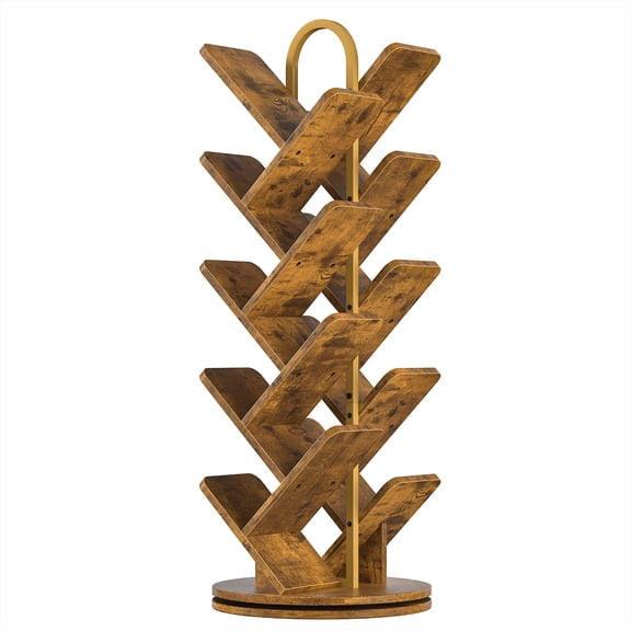 16-Tier Tree Rotating Bookshelf, 360 Degree Spinning Standing Bookcase for Magazines DVDs Books, Corner Bookcase for Living Room Bedroom Study, Rustic Brown