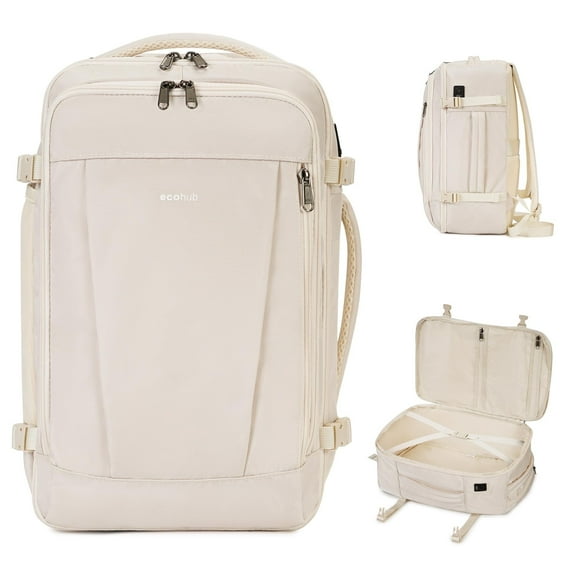 Travel Backpack Underseat Carry on Backpack Personal Item Travel Bag Airplane with 13 Pockets Carry on Luggage Water Bottle Holder USB Charging Port Casual Daypack for Women Men, 20L, Beige