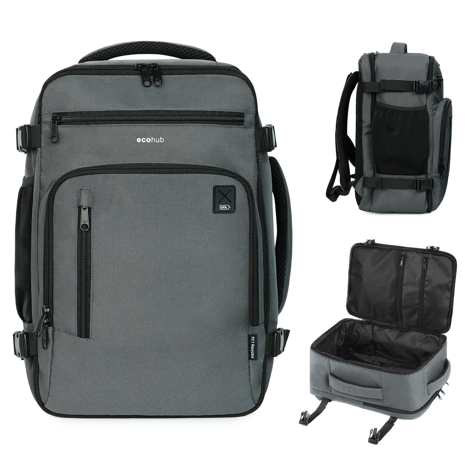 16" Travel Laptop Backpack with Handle Airline Approved Full Open Carry on Business Daypack for Women Men Travel Essentials Casual Hiking, 20L, Grey