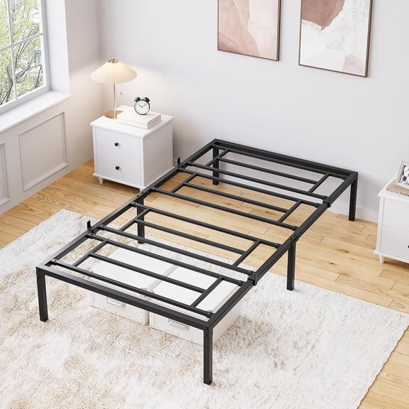 16 in Twin Bed Frame, Heavy Duty Metal Platform Bed Frame, Noise Free Twin Bed Frame with Under-Bed Storage and Steel Slats Support, No Box Spring Required,Black