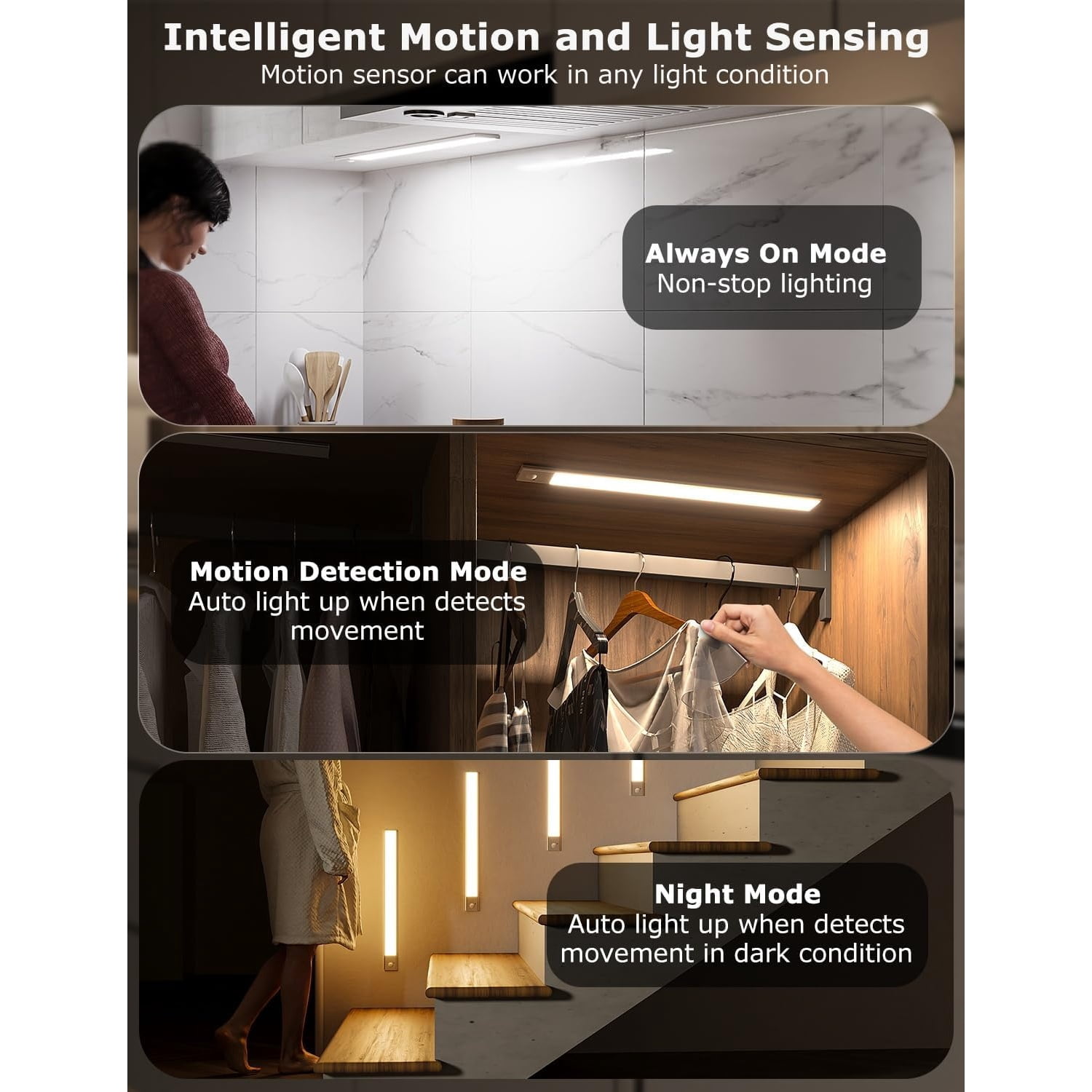 16" Ultra-Thin Under Cabinet Lighting Wireless, Aluminum Alloy Under Counter Lights for Kitchen, 3-Color-Temps Magnetic Closet Lights, Rechargeable Motion Sensor Light Indoor (4 Pack, Silver)