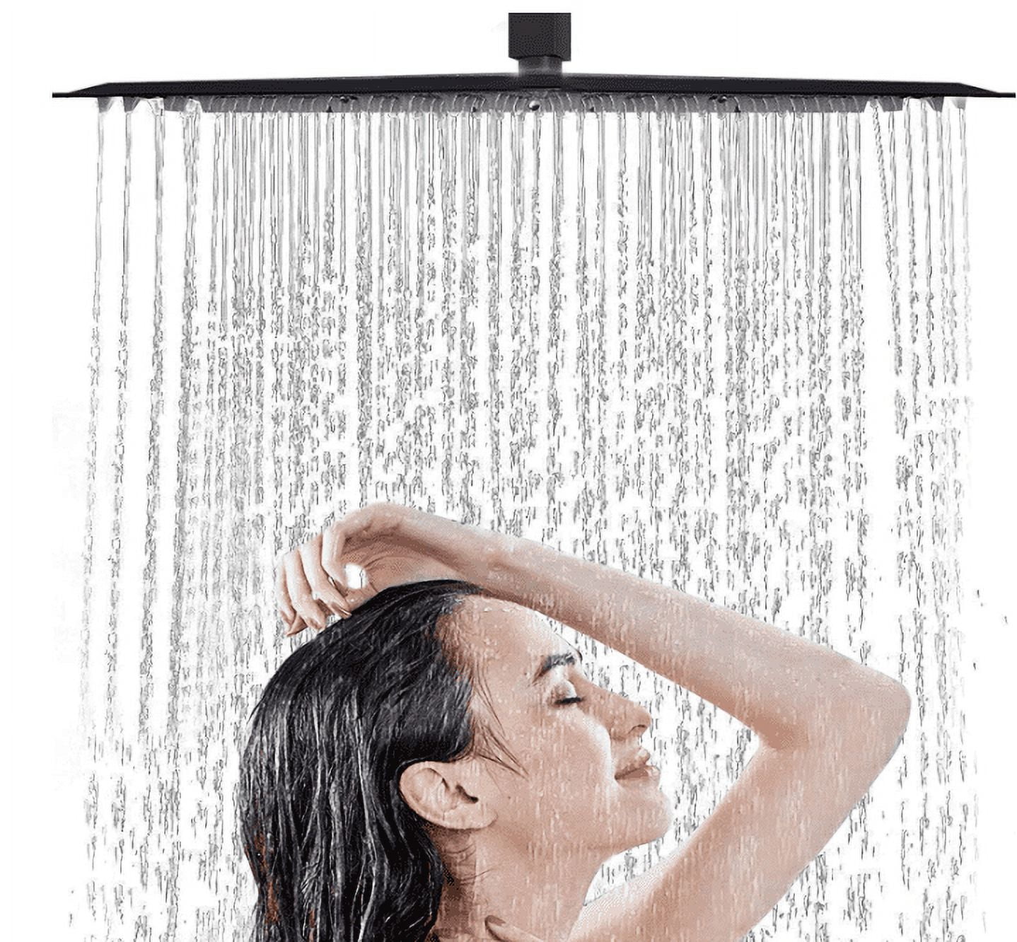 16'' Ultra Thin Matte Black Head Shower Stainless Steel Square Rainfall High Pressure Shower Head Ceiling Installation