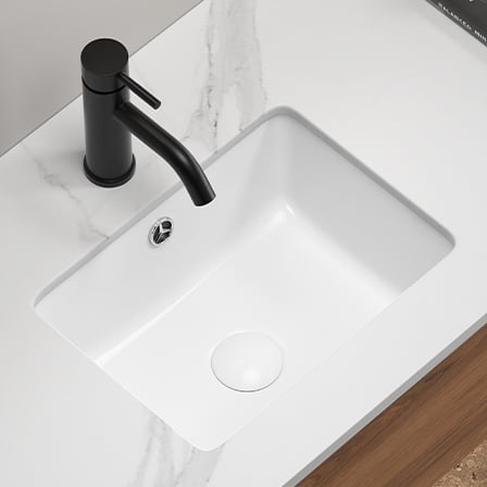 16" Undermount Bathroom Sink - White Porcelain Under Counter Vanity Sink with Overflow, 1.77" Drain Hole, Durable Ceramic Basin