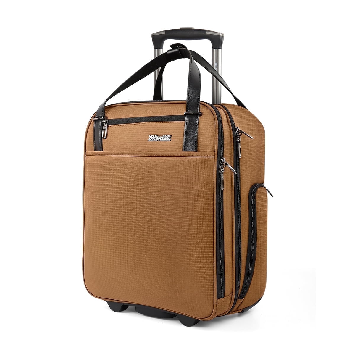 16" Underseat Carry on Luggage for Airplane, Softside Small Rolling Suitcase,Lightweight Personal Item Travel Bag, Brown - XJ5011