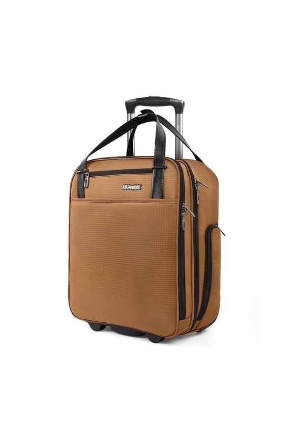 16" Underseat Carry on Luggage for Airplane, Softside Small Rolling Suitcase,Lightweight Personal Item Travel Bag, Brown - XJ5011