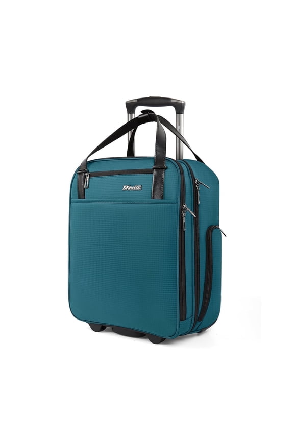 16" Underseat Carry on Luggage for Airplane, Softside Small Rolling Suitcase,Lightweight Personal Item Travel Bag, Green - XJ5011