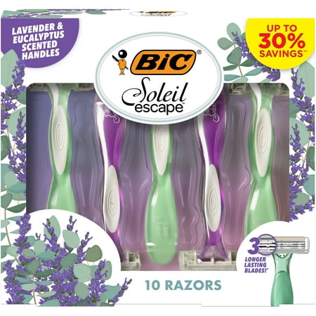 ($16 Value) BIC Holiday Women's Gift Set, Soleil Escape Disposable Razors, 3 Blade, Scented Handles, 10 Pack