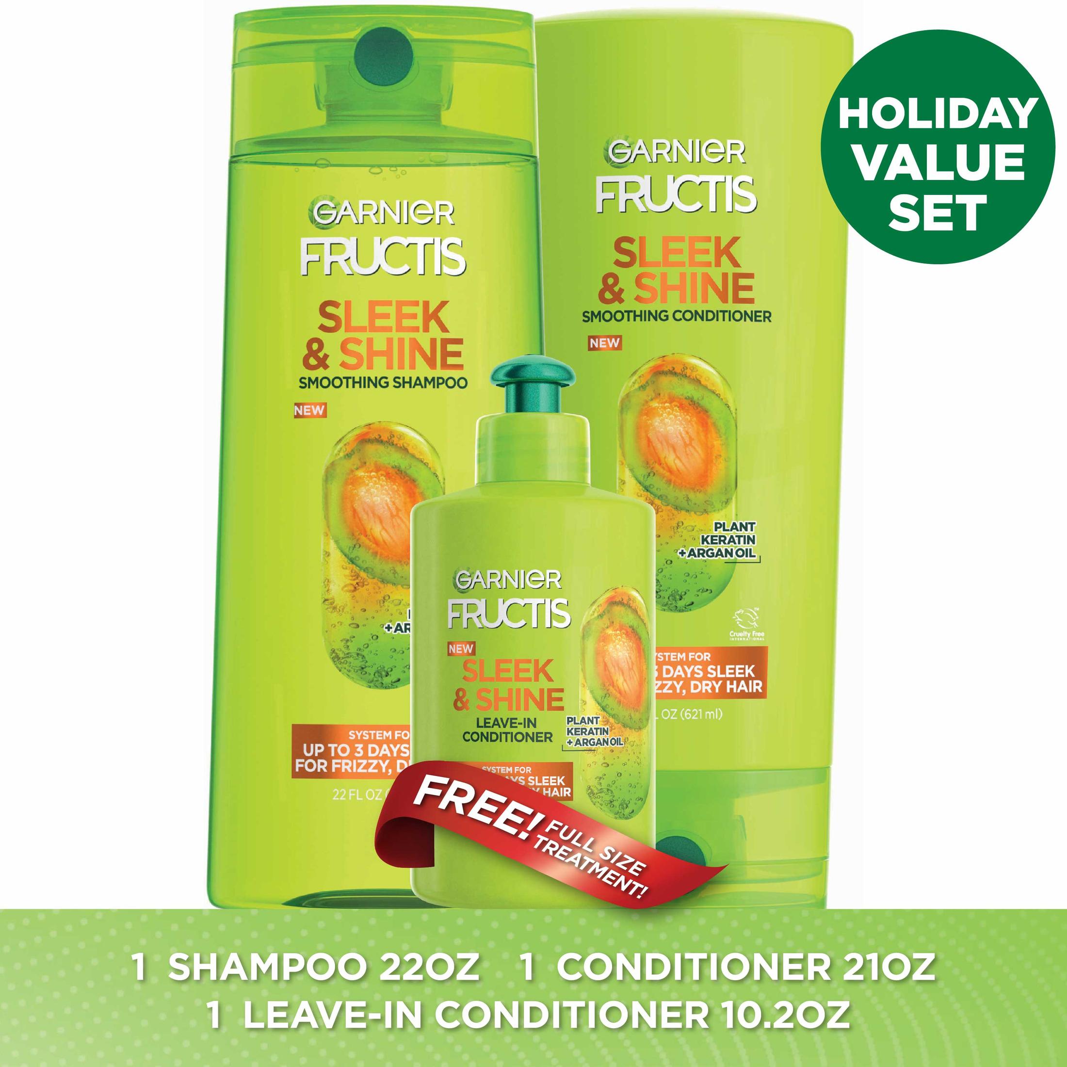 ($16 Value) Garnier Fructis Sleek & Shine Shampoo Conditioner and Treatment Gift Set, Holiday Kit - image 1 of 4