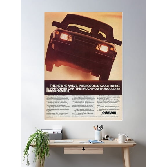 16 Valve Turbo Saab Car Advertisement Poster Wall Art, Modern Wall Decor For Living Room Bedroom, 8x12 UNFRAMED