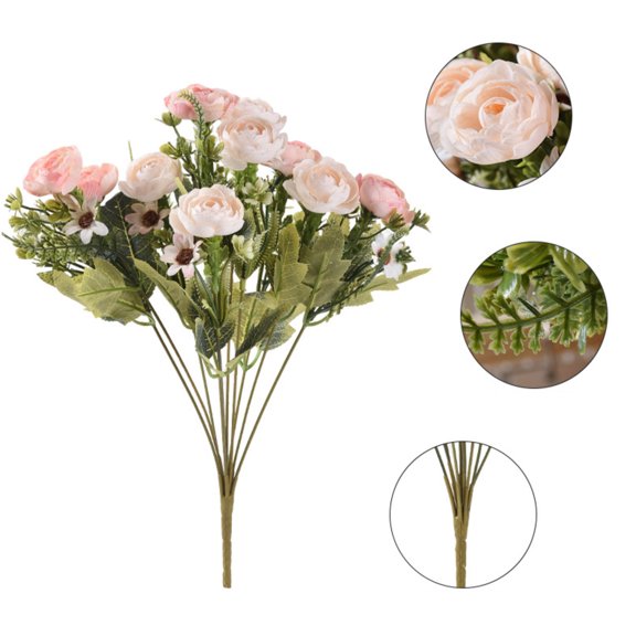 16" Vintage Faux Burnt-Edge Rose Bouquet, 10 Stems Realistic Artificial Roses for Home/Wedding/Restaurant Decor, , DIY Floral Arrangement,Photography Props,Light Pink