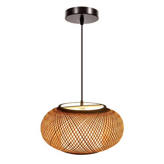 16'' Vintage Premium Bamboo Wicker Lampshade Rattan Pendant Light, Hanging Lamp