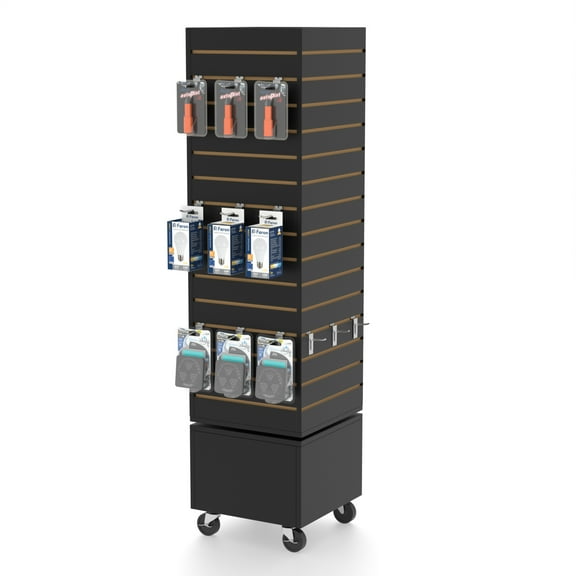 16W * 16D * 60H - Black Slatwall Tower, Slatwall Display Tower,Slatwall Rotating Spinner Rack for Store Fixtures