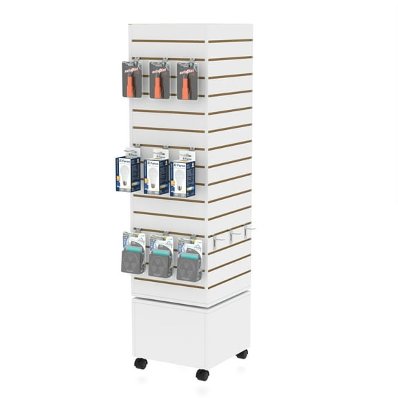 16W * 16D * 60H - White Slatwall Tower, Slatwall Display Tower,Slatwall Rotating Spinner Rack for Store Fixtures