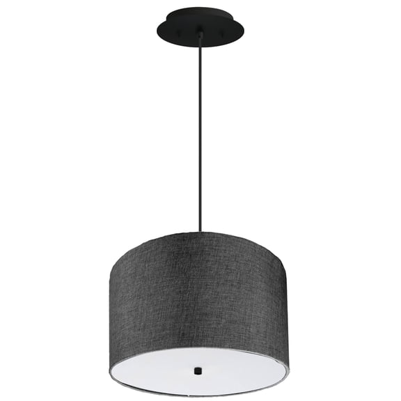 16" W 2 Light Pendant Granite Gray Shade with Diffuser, Black Cord